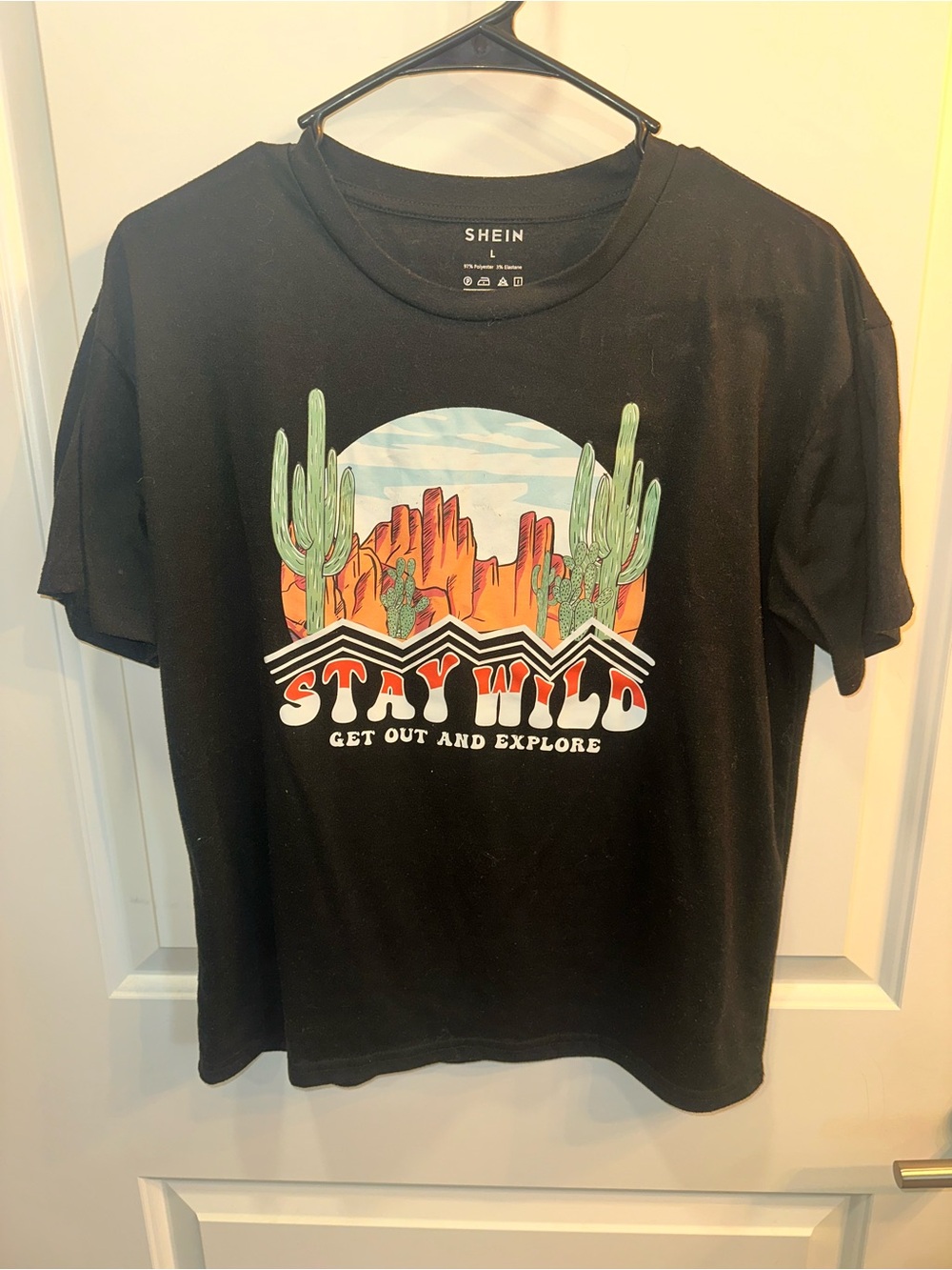 SHEIN Black 'Stay Wild' Desert Cactus Graphic Tee